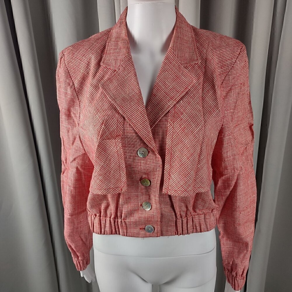 Doncaster Women's Red, White, Houndstooth, Linen Blend, Cropped Jacket Size 4 - Picture 2 of 13